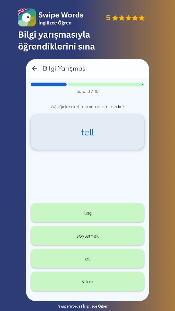 Swipe Words uygulama ekranları